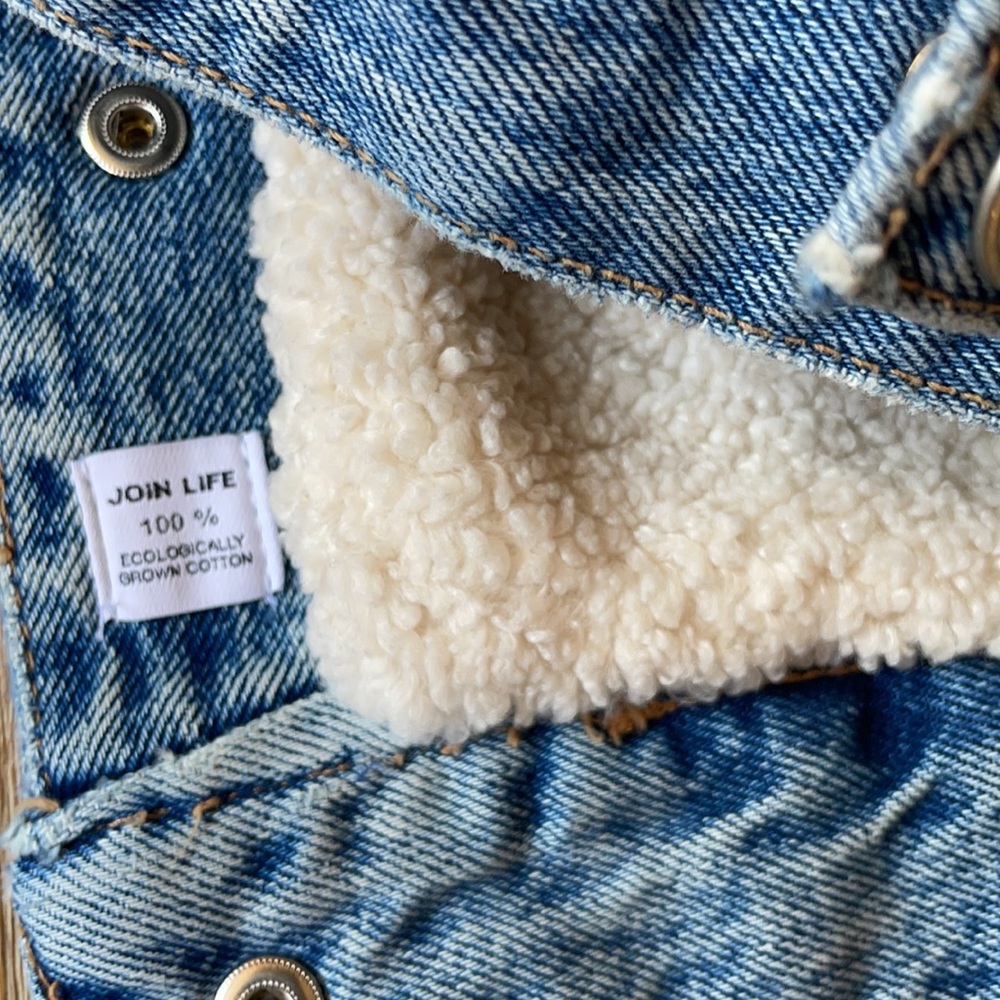 Zara Faux Fur Sherpa Lined Denim Jacket Size M - Picture 10 of 15